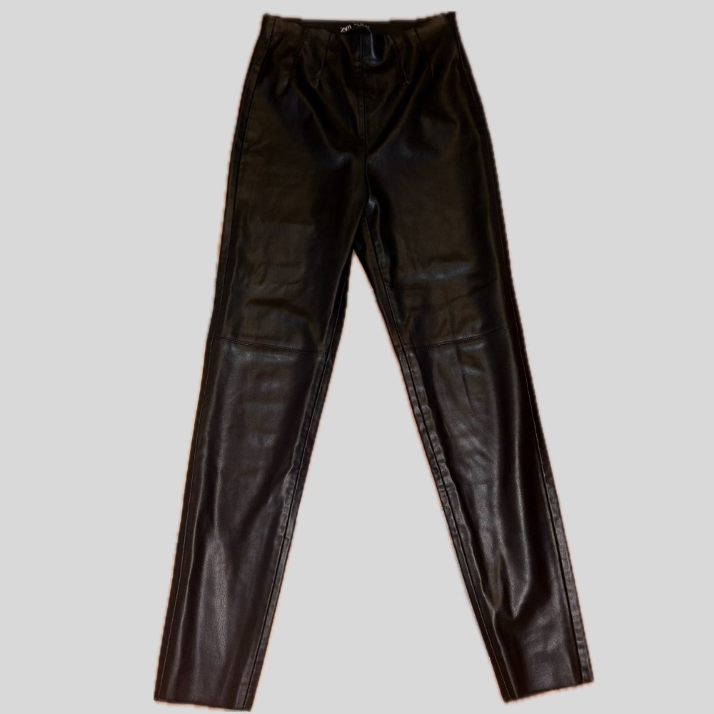 Zara Black Faux Leather Leggings Size Small with Side Zipper